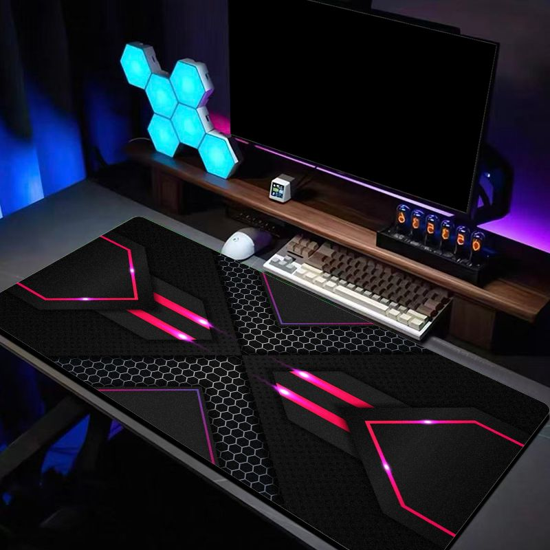 Office Desk Tech Accessories - VIKAMA Hexagon Neon Gaming Mouse Pad