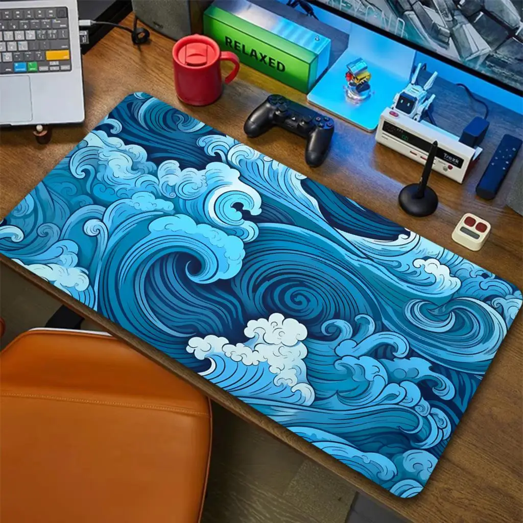 Japanese Blue Waves Mouse Pad  – Office Desk Tech Accessories Bewertung und Preis