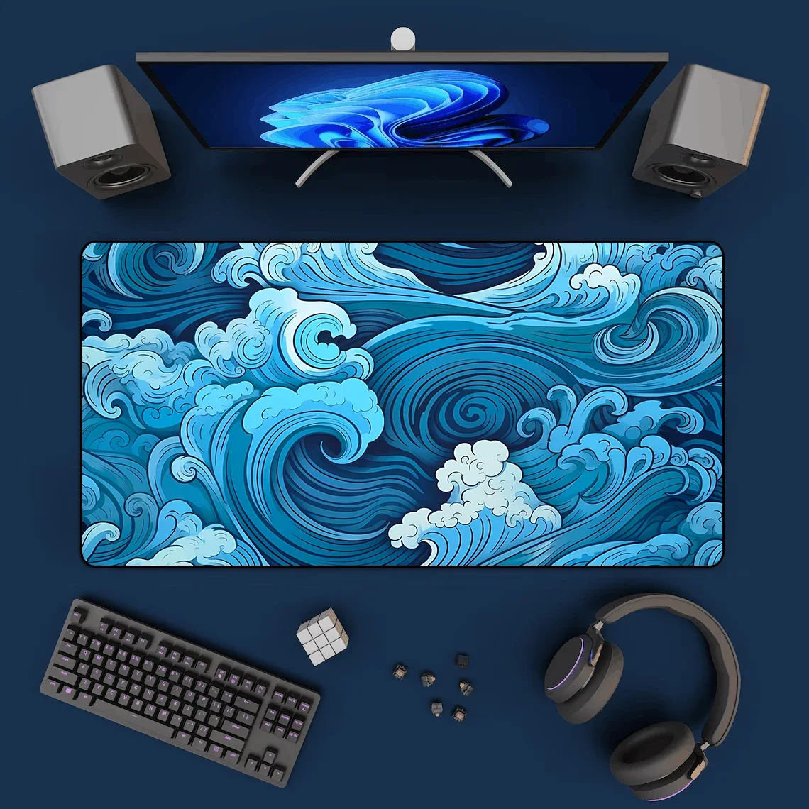 Japanese Blue Waves Mouse Pad  – Office Desk Tech Accessories Bewertung und Preis