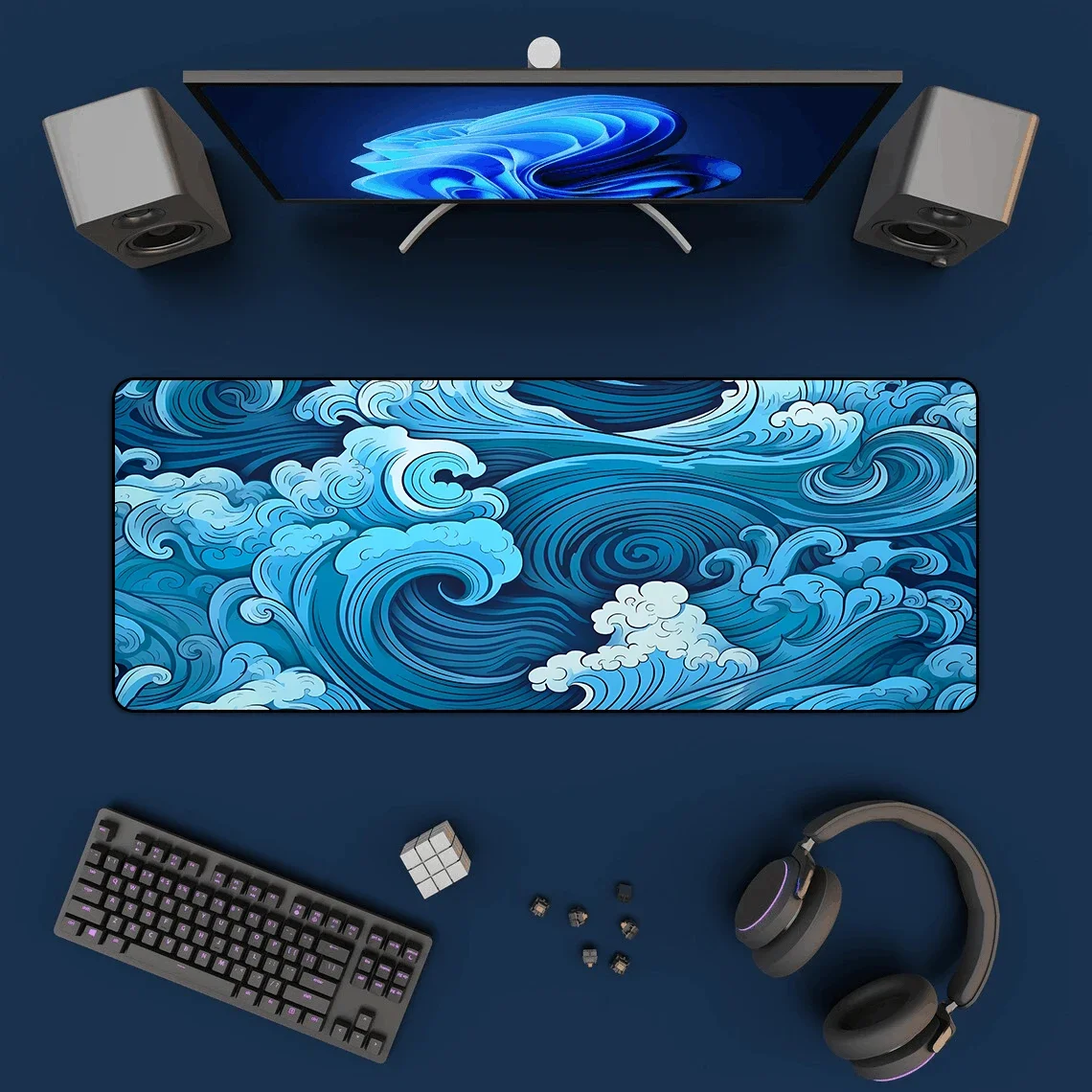 Japanese Blue Waves Mouse Pad  – Office Desk Tech Accessories Bewertung und Preis