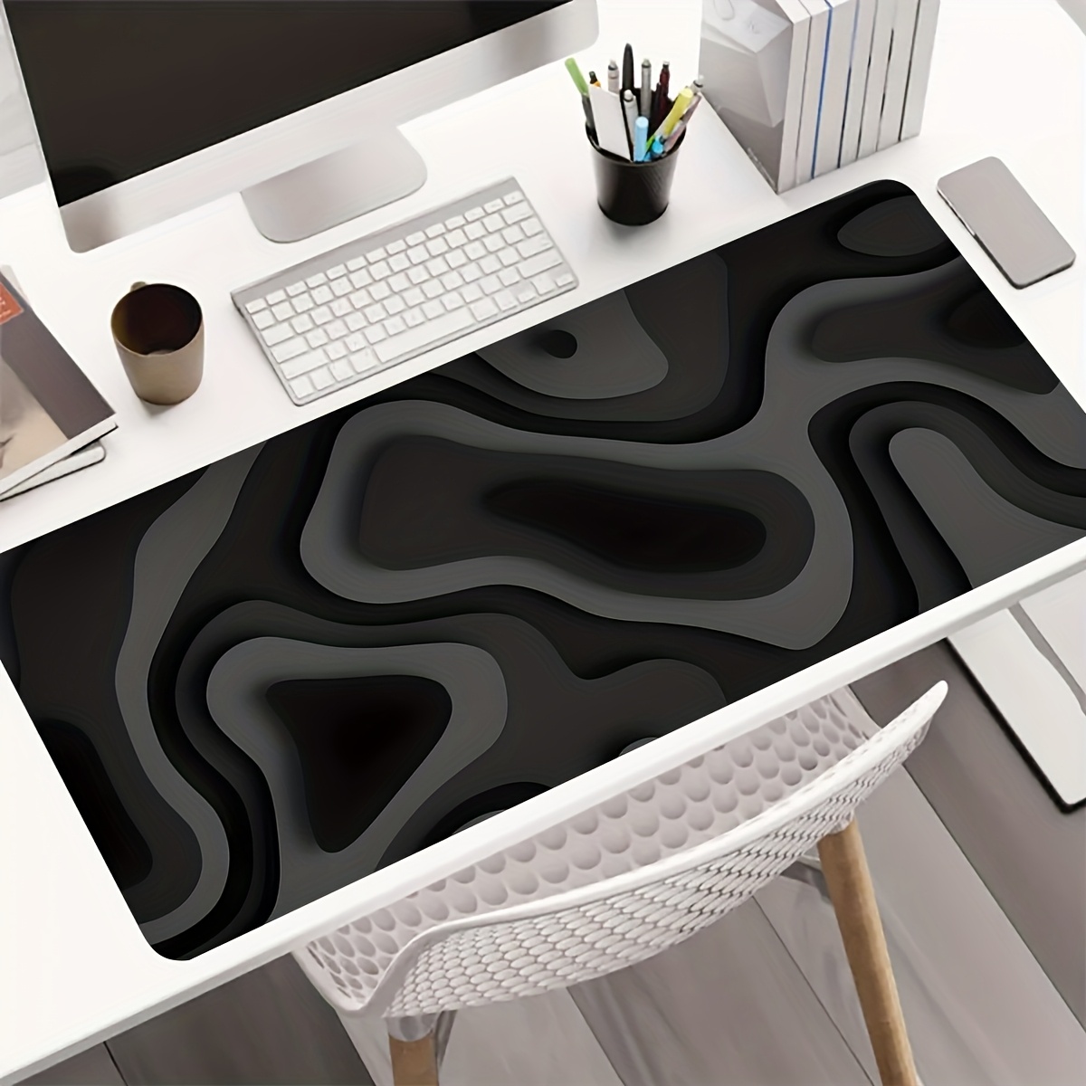 Black Gray Swirl Design Large  – Office Desk Tech Accessories Bewertung und Preis